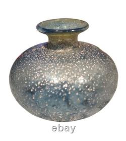 Vintage Murano Bullicante Millefiori Art Glass Vase Silver Aventurine Italy