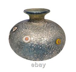 Vintage Murano Bullicante Millefiori Art Glass Vase Silver Aventurine Italy