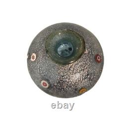 Vintage Murano Bullicante Millefiori Art Glass Vase Silver Aventurine Italy