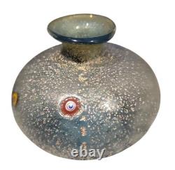 Vintage Murano Bullicante Millefiori Art Glass Vase Silver Aventurine Italy