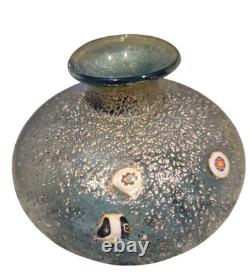 Vintage Murano Bullicante Millefiori Art Glass Vase Silver Aventurine Italy
