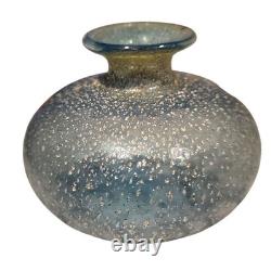 Vintage Murano Bullicante Millefiori Art Glass Vase Silver Aventurine Italy