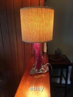 Vintage Murano Bullicante Sommerso Table Lamp in Clear, Red and Blue. PAT Tested