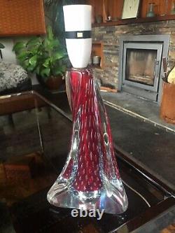 Vintage Murano Bullicante Sommerso Table Lamp in Clear, Red and Blue. PAT Tested