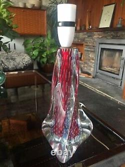 Vintage Murano Bullicante Sommerso Table Lamp in Clear, Red and Blue. PAT Tested