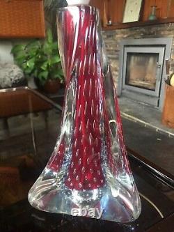 Vintage Murano Bullicante Sommerso Table Lamp in Clear, Red and Blue. PAT Tested