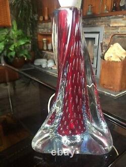 Vintage Murano Bullicante Sommerso Table Lamp in Clear, Red and Blue. PAT Tested