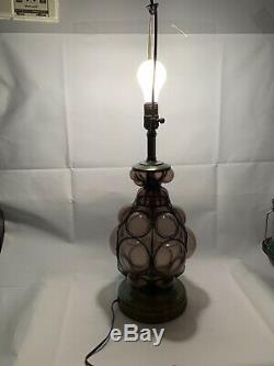 Vintage Murano Caged Glass Table Lamp Light Purple