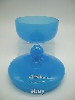 Vintage Murano Carlo Moretti label opaline glass dressing table trinket pot +lid