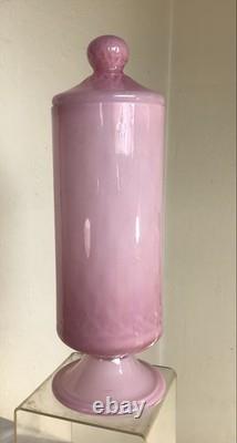 Vintage Murano Cased Glass Footed Jar Pink Empoli Dimpled 13 Alabastro