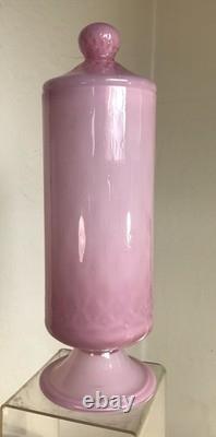 Vintage Murano Cased Glass Footed Jar Pink Empoli Dimpled 13 Alabastro