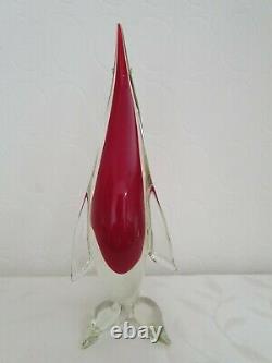 Vintage Murano Cenedese Red Sommerso Art Glass Penguin Uranium In Mint Condition