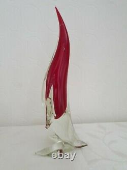 Vintage Murano Cenedese Red Sommerso Art Glass Penguin Uranium In Mint Condition