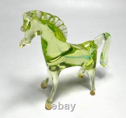 Vintage Murano Cenedese Vaseline Uranium Glass Horse Stallion Figurine Sculpture