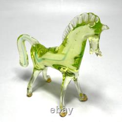 Vintage Murano Cenedese Vaseline Uranium Glass Horse Stallion Figurine Sculpture