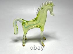 Vintage Murano Cenedese Vaseline Uranium Glass Horse Stallion Figurine Sculpture