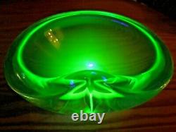 Vintage Murano Cenedese baby blue acid green glowing sommerso art glass bowl UV