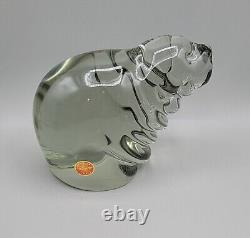 Vintage Murano Chubby Dog Paperweight Smokey Glass Original Sticker Attached