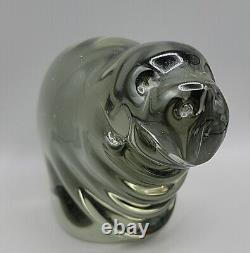 Vintage Murano Chubby Dog Paperweight Smokey Glass Original Sticker Attached