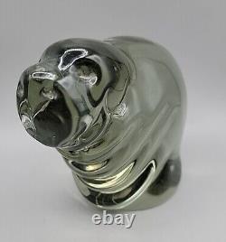 Vintage Murano Chubby Dog Paperweight Smokey Glass Original Sticker Attached