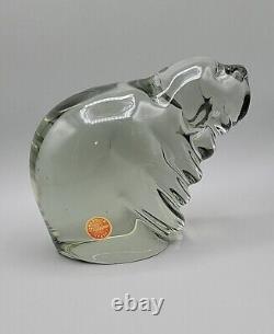 Vintage Murano Chubby Dog Paperweight Smokey Glass Original Sticker Attached