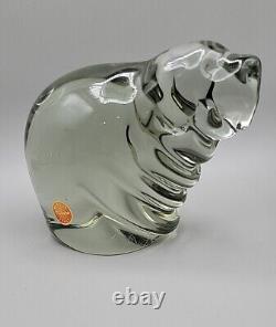 Vintage Murano Chubby Dog Paperweight Smokey Glass Original Sticker Attached