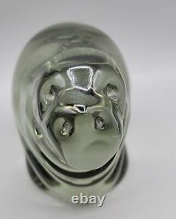 Vintage Murano Chubby Dog Paperweight Smokey Glass Original Sticker Attached