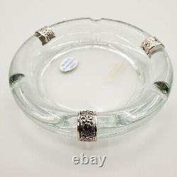 Vintage Murano Clear Glass Ashtray &. 925 Sterling Silver Accents