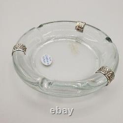 Vintage Murano Clear Glass Ashtray &. 925 Sterling Silver Accents