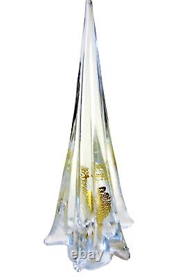Vintage Murano Clear Glass Christmas Tree Gold Leaf Interior