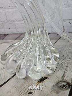 Vintage Murano Clear Glass Dolphin Sculpture 12 Tall Signed On Bottom Art Glass