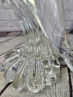 Vintage Murano Clear Glass Dolphin Sculpture 12 Tall Signed On Bottom Art Glass