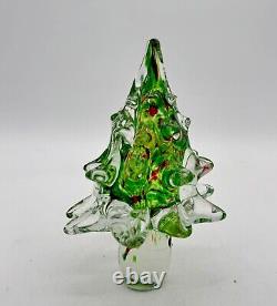 Vintage Murano Clear Red Green Hand Blown Art Glass Christmas Tree Swirl 12