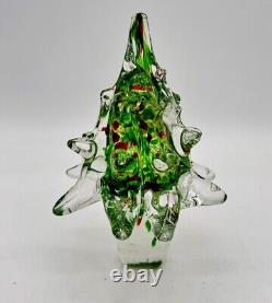 Vintage Murano Clear Red Green Hand Blown Art Glass Christmas Tree Swirl 12