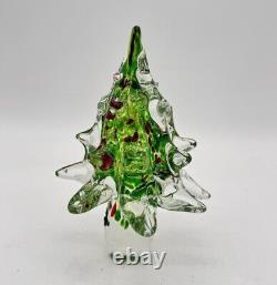 Vintage Murano Clear Red Green Hand Blown Art Glass Christmas Tree Swirl 12