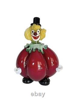 Vintage Murano Clown Pumpkin 6 1/2 Red & Multi-colored hand-blown glass