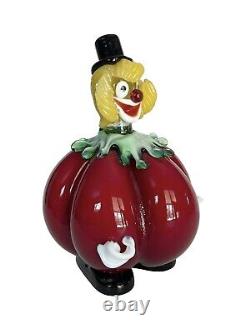 Vintage Murano Clown Pumpkin 6 1/2 Red & Multi-colored hand-blown glass