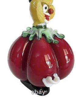 Vintage Murano Clown Pumpkin 6 1/2 Red & Multi-colored hand-blown glass