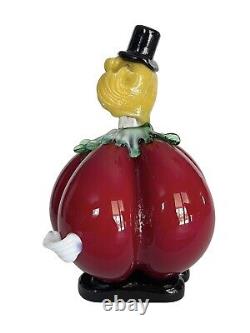 Vintage Murano Clown Pumpkin 6 1/2 Red & Multi-colored hand-blown glass