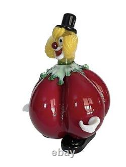 Vintage Murano Clown Pumpkin 6 1/2 Red & Multi-colored hand-blown glass