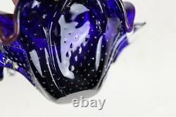Vintage Murano Cobalt Aventurine Bullicante Hand Blown Italian Art Glass Bowl