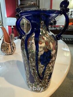 Vintage Murano Cobalt Blue Vase Amphora Mosaic Art Glass Silver Tone 12 Sticker