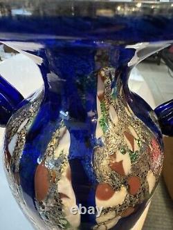 Vintage Murano Cobalt Blue Vase Amphora Mosaic Art Glass Silver Tone 12 Sticker