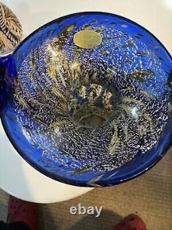 Vintage Murano Cobalt Blue Vase Amphora Mosaic Art Glass Silver Tone 12 Sticker