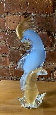 Vintage Murano Cockatoo Venetian Art Glass Bird Sculpture Blue Gold Aventurine