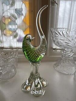 Vintage Murano Controlled Bubble Green Glass 15 Bird Figure