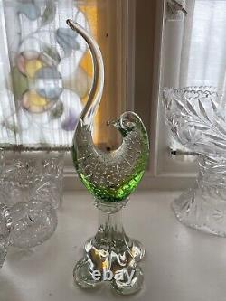 Vintage Murano Controlled Bubble Green Glass 15 Bird Figure