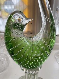 Vintage Murano Controlled Bubble Green Glass 15 Bird Figure