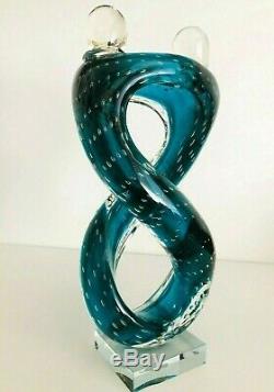 Vintage Murano Controlled Bubble Teal Glass Embracing Couple Sculpture 12.5