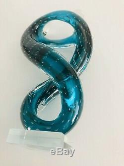Vintage Murano Controlled Bubble Teal Glass Embracing Couple Sculpture 12.5